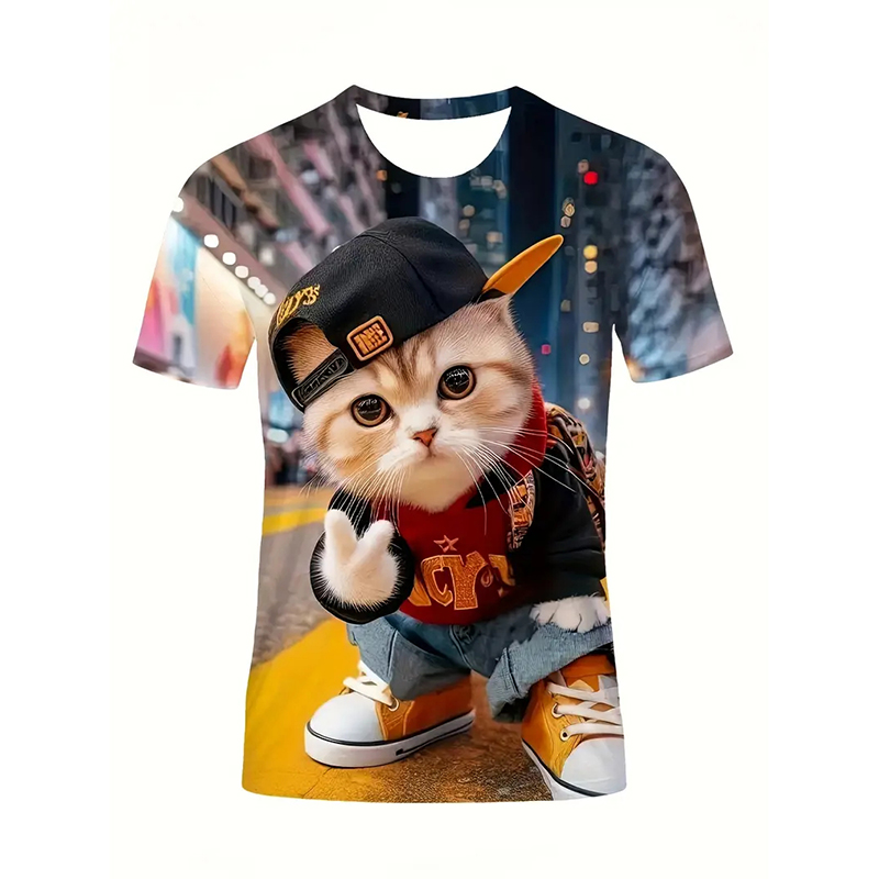 Cat Pattern Funny T-shirt Men' - Popular Anime Merchandise ulasan dan harga