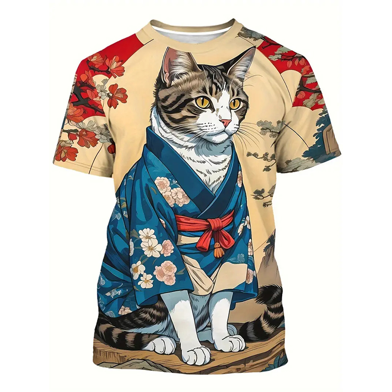 Cat Pattern Funny T-shirt Men' - Popular Anime Merchandise ulasan dan harga
