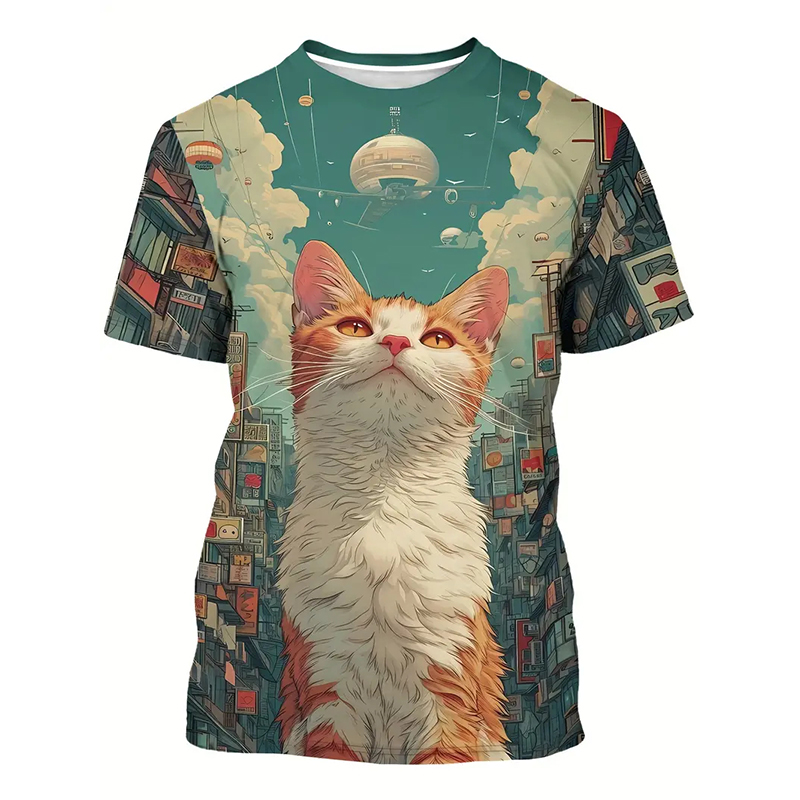 Cat Pattern Funny T-shirt Men' - Popular Anime Merchandise ulasan dan harga